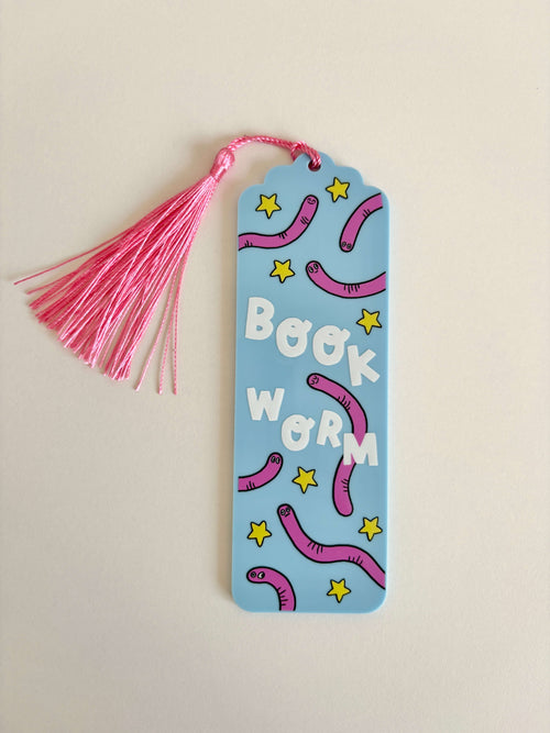 Book Worm Baby Blue Bookmark